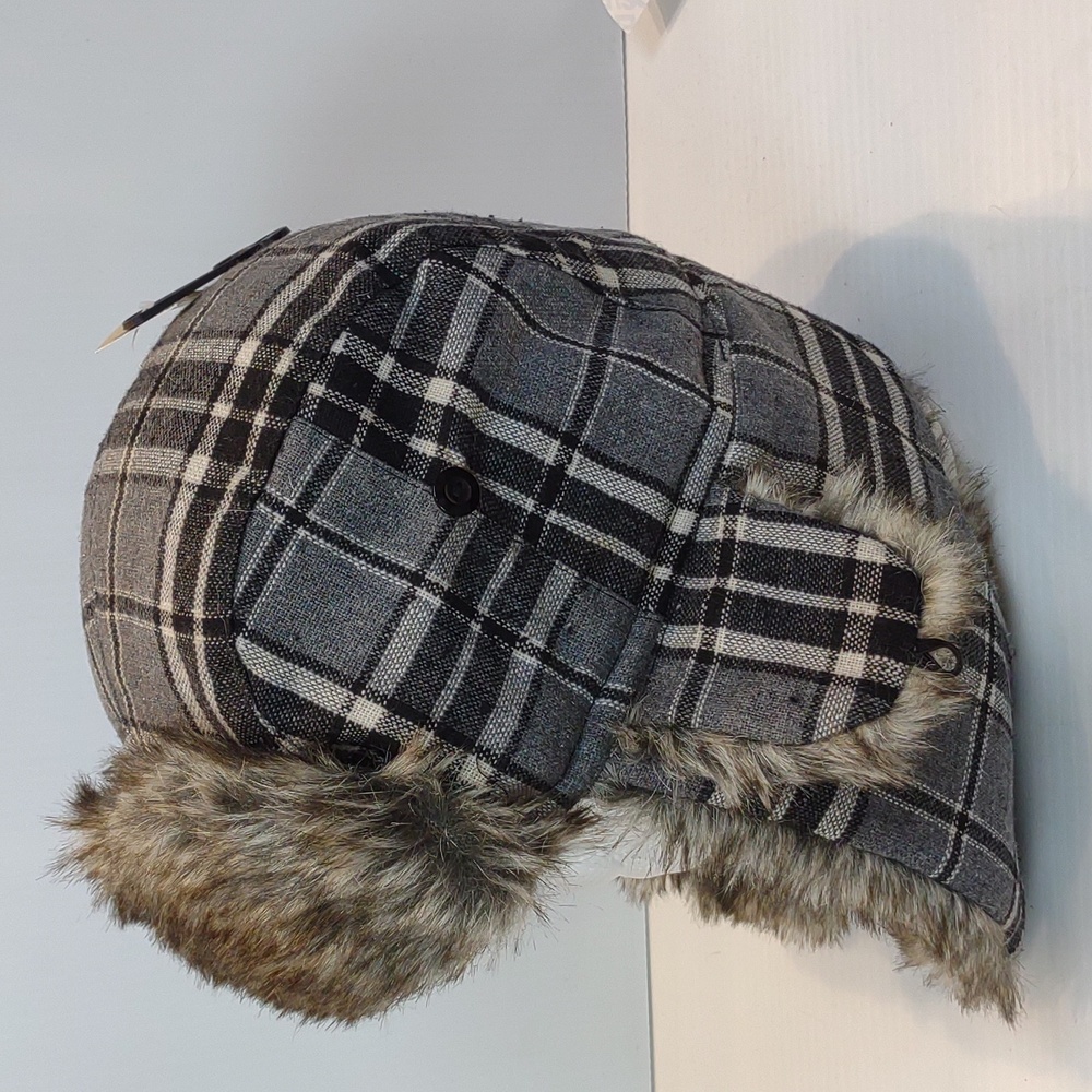 Outdoor Life Black Plaid Faux Fur Trapper Bomber Winter Hat S/M NWT - Picture 10 of 16